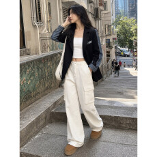 批发美式复古拼接牛仔西装<b class='q'>外套</b>女春秋新款设计感小众百搭休闲上衣<b class='q'>外套</b>