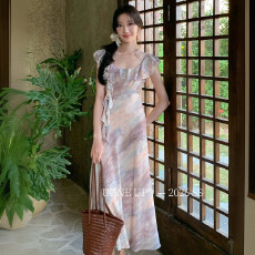 批发春夏浪漫法式荷叶领飞飞袖<b class='q'>连衣裙</b>时尚优雅气质修身显瘦A字中长裙