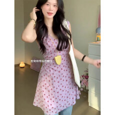 批发紫色v领碎花无袖T恤<b class='q'>衬衫</b>女夏季后背绑带收腰<b class='q'>衬衣</b>甜美气质小衫上衣