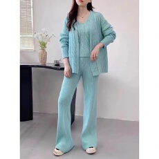 批发秋冬慵懒风针织套装<b class='q'>女士</b>宽松开衫吊带打底衫加长阔腿裤三件套