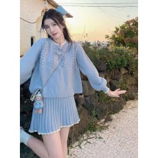 批发绵羊绒秋冬新款小香风针织毛衣半身裙套装女韩系温柔<b class='q'>甜美</b>两件套
