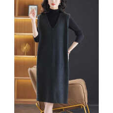 批发鸡心领针织连衣裙女<b class='q'>春</b>秋冬新款气质显瘦毛衣裙长款过膝马甲背心裙