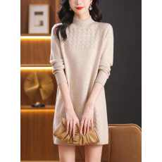 批发新款半高领毛衣裙女秋冬加厚针织<b class='q'>连衣裙</b>配大衣的内搭中长款打底衫