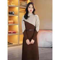 批发秋冬季新款时尚显瘦高级感毛衣裙洋气<b class='q'>拼色</b>半高领针织羊毛<b class='q'>连衣裙</b>女