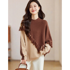 批发2025冬季新款复古拼色设计感流苏打底毛衣软糯减龄洋气<b class='q'>宽松</b>上衣女