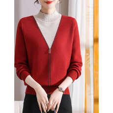 批发假两件加厚<b class='q'>妈妈装</b>打底衫女2025秋冬季新款半高领保暖针织羊绒毛衣