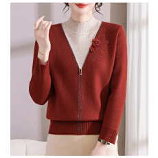 批发<b class='q'>中老年</b>女装妈妈秋冬装打底衫春秋季假两件针织衫上衣2025新款毛衣