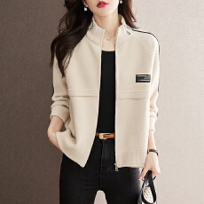 批发2025秋冬新款宽松立领短款外套女小个子春秋无帽<b class='q'>卫衣</b>拉链<b class='q'>开衫</b>夹克