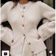 批发慵懒风针织开衫女2025秋冬新款<b class='q'>韩版</b>单排扣百搭圆领长袖毛衣外套