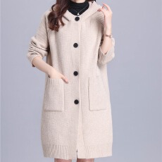 批发秋冬季新款大码毛衫女针织毛衣外搭宽松加厚中<b class='q'>长款</b>连帽开衫外套女