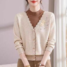 批发秋冬假两件<b class='q'>毛衣</b>女<b class='q'>妈妈</b>装半高领保暖针织打底衫洋气上衣