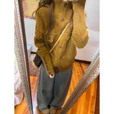 批发复古风姜黄色<b class='q'>针织</b><b class='q'>开衫</b>女秋冬2026新款韩版宽松百搭单排扣毛衣外套