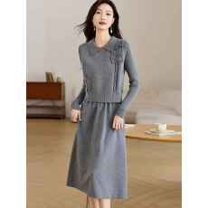 批发韩版毛衣马甲连衣裙两件套女<b class='q'>秋</b>冬季新款高端纯色针织毛衣套装裙子