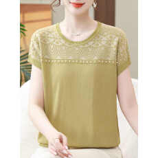 批发圆领短袖t恤女2026年新款中老年上衣时尚<b class='q'>妈妈</b>装夏季薄款针织小衫