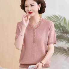 批发年轻妈妈夏装新款冰丝小衫短袖t恤<b class='q'>中老年女装</b>时尚套装母亲节衣服