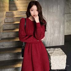 批发跨境针织连衣裙女2026<b class='q'>春</b>季款韩版收腰显瘦打底毛衣女裙欧美风