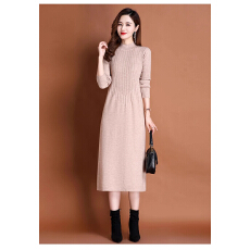 批发针织羊毛<b class='q'>连衣裙</b>女春秋季新款配大衣毛衣半高领羊绒打底A字裙子潮