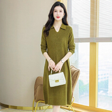 批发气质显瘦<b class='q'>中长</b>款羊毛衫女宽松显瘦中年妈妈毛衣秋冬新款针织<b class='q'>连衣裙</b>