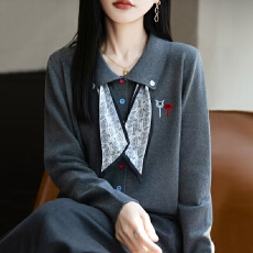 批发彩扣刺绣丝巾针织开衫<b class='q'>外套</b>2026新款秋外搭洋气大码<b class='q'>女装</b>上衣