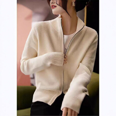 批发春秋新款半高领针织开衫外套女<b class='q'>宽松</b>拉链小众立领休闲时尚女式毛衣