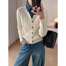 批发秋季假两件拼接POLO领麻花针织毛衣开衫女装灰色<b class='q'>显瘦</b>百搭<b class='q'>外套</b>上衣