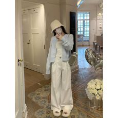 批发蓝色开衫毛衣<b class='q'>外套女</b>春秋季新款温柔风简约针织衫高级感软糯上衣
