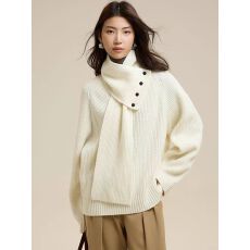 批发秋冬<b class='q'>大码</b><b class='q'>女装</b>韩款小众设套头毛衣厚围脖两件套百搭宽松V领针织衫