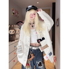 批发小众复古设计感童趣风猫爪开衫夹克女春秋冬季宽松百搭休闲外套潮