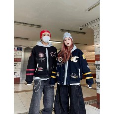 批发美式复古毛呢全刺绣夹克外套男女秋冬百搭<b class='q'>时尚</b>简约新款<b class='q'>情侣</b><b class='q'>上衣</b>
