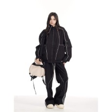 批发简约日系潮流百搭新款流行原宿时尚休闲运动套装<b class='q'>男</b>立领<b class='q'>夹克</b>外套