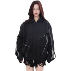 批发双层拼色<b class='q'>风衣</b>夹克女春夏季港风chic潮流宽松帅气休闲学生运动外套