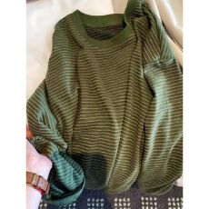 批发【原版面料】特大码300斤绿色<b class='q'>条纹</b>长袖T恤春季遮肉显瘦<b class='q'>打底衫</b>
