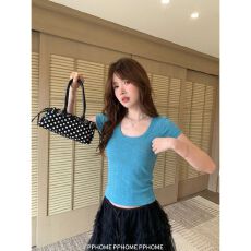 批发PPHOME***~日常舒适区 U领<b class='q'>短袖</b>t恤正肩修身韩系辣妹显瘦短上衣<b class='q'>女</b>