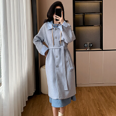 2025新款韩系拼色小个子宽松腰带高级感毛呢大衣风衣