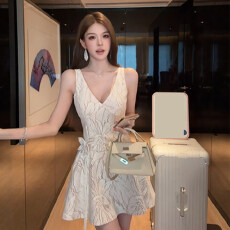 批发轻奢气质名媛V领无袖连衣<b class='q'>裙</b>女装2026夏季新款约会收腰<b class='q'>礼服</b>短<b class='q'>裙</b>子