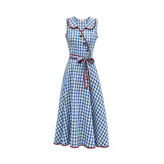 批发法式文艺复古格子撞色<b class='q'>翻领</b>无袖<b class='q'>连衣裙</b>女2026夏季新款时尚收腰长裙