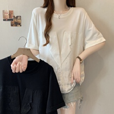 批发实拍大码<b class='q'>女装</b>2026夏新款设计感小众西装领拼接提花假两件显瘦小衫