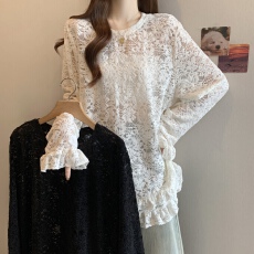 批发实拍 大码女装2025秋季新款设计感时尚高级蕾丝宽松显瘦打底上衣