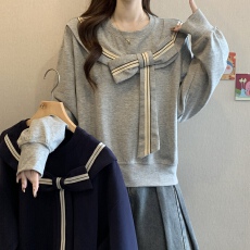 批发实拍大码女装2025秋冬新款设计感小众不对称学院风蝴蝶结宽松<b class='q'>卫衣</b>