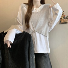 批发实拍胖MM2026<b class='q'>春</b>季新款设计感小众拼接假两件时尚扎染宽松显瘦长袖