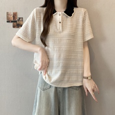 批发<b class='q'>实拍</b> <b class='q'>大码</b><b class='q'>女装</b>2026夏季新款高级感撞色翻领小众设计感正肩短袖T