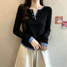 批发实拍   大码女装2026秋季新款假两件V领设计感显瘦百搭长袖上衣