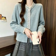 批发实拍大码<b class='q'>女</b>装2026秋季新款设计感拼接蕾丝荷叶边领巨好看长袖上衣