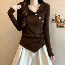 批发实拍 大码女装2026<b class='q'>秋</b>季新款设计感斜领不规则下摆巨好看长袖上衣