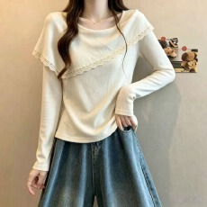 批发实拍 大码女装2026<b class='q'>秋</b>季新款设计感翻领拼接蕾丝巨好看长袖上衣