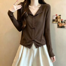 批发<b class='q'>实拍</b><b class='q'>大码</b><b class='q'>女装</b>2026秋季新款设计感韩系甜美木耳边翻领减龄长袖上衣