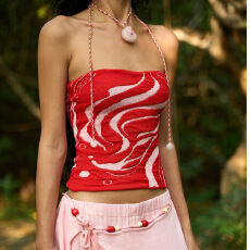 批发辣妹风性感纯欲抹胸美式复古印花 Y2K甜酷<b class='q'>街头</b>休闲百搭上衣2025夏