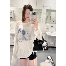 批发“波点猫狗”天丝薄款微透莱赛尔防晒罩衫斜肩<b class='q'>长袖</b>女