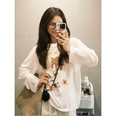 批发韩系小狗印花白色长袖<b class='q'>T</b><b class='q'>恤</b>男女早秋季学生休闲百搭运动风休闲上衣