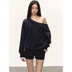 批发aneae秋冬<b class='q'>套装</b><b class='q'>女</b>通勤一整套时尚休闲长袖斜肩卫衣<b class='q'>短裤</b>两件套